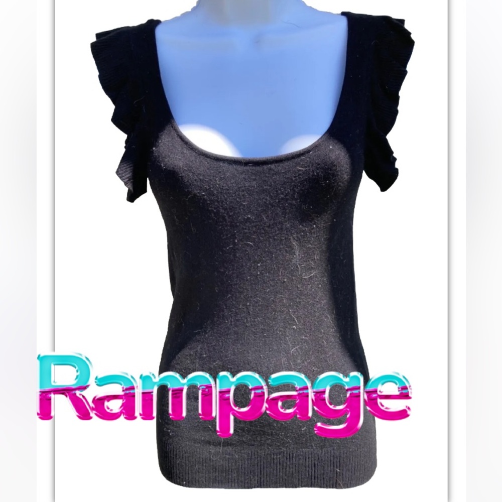 Womens Rampage Black Knit Ruffle Sleeve Tank S Small